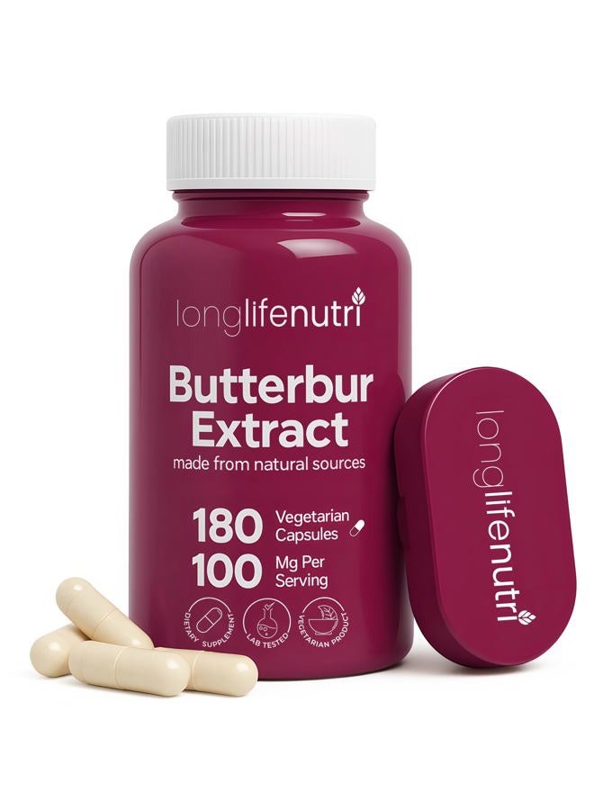 LongLifeNutri Butterbur Extract 100mg 180 Vegetarian Capsules | Made in USA | Natural Headache Supplement | Migraine and Allergy Relief | Supports Healthy Bladder and Inflammation | 100 mg Pure Powder Pill Formula - Image 1