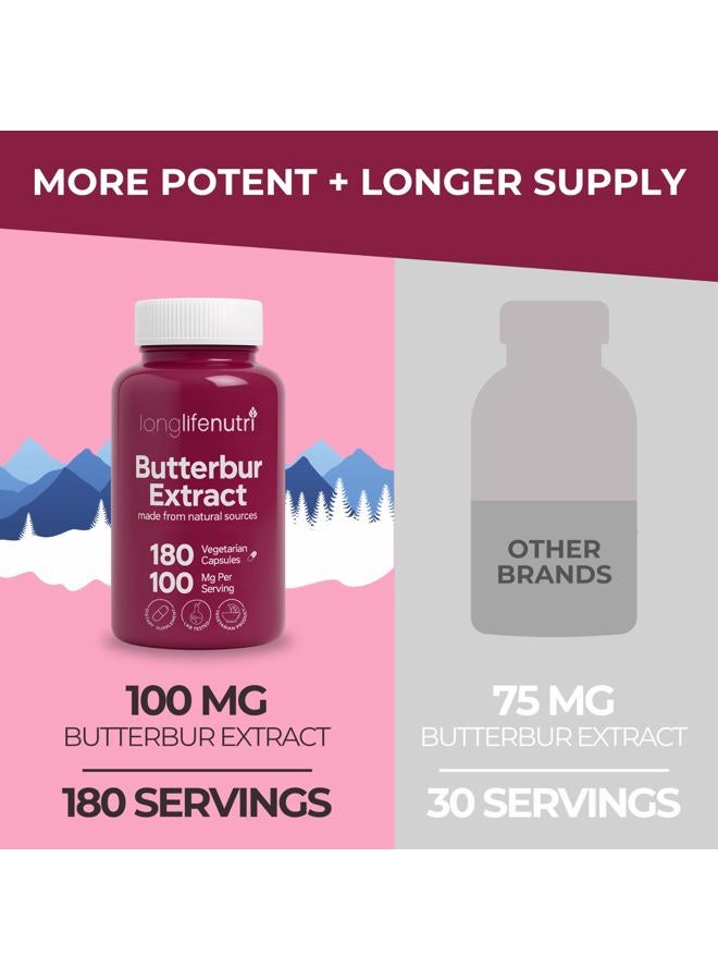 LongLifeNutri Butterbur Extract 100mg 180 Vegetarian Capsules | Made in USA | Natural Headache Supplement | Migraine and Allergy Relief | Supports Healthy Bladder and Inflammation | 100 mg Pure Powder Pill Formula - Image 3