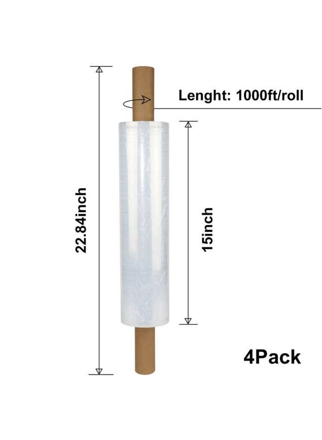 BOMEI PACK 4 Stretch Film Wrap - Industrial Clear Plastic Stretch Wrap 1000 Feet 80 Gauge with Handle, Pallet Wrap for ing, Moving Supplies, ing Wrap Plastic Roll, - Image 3
