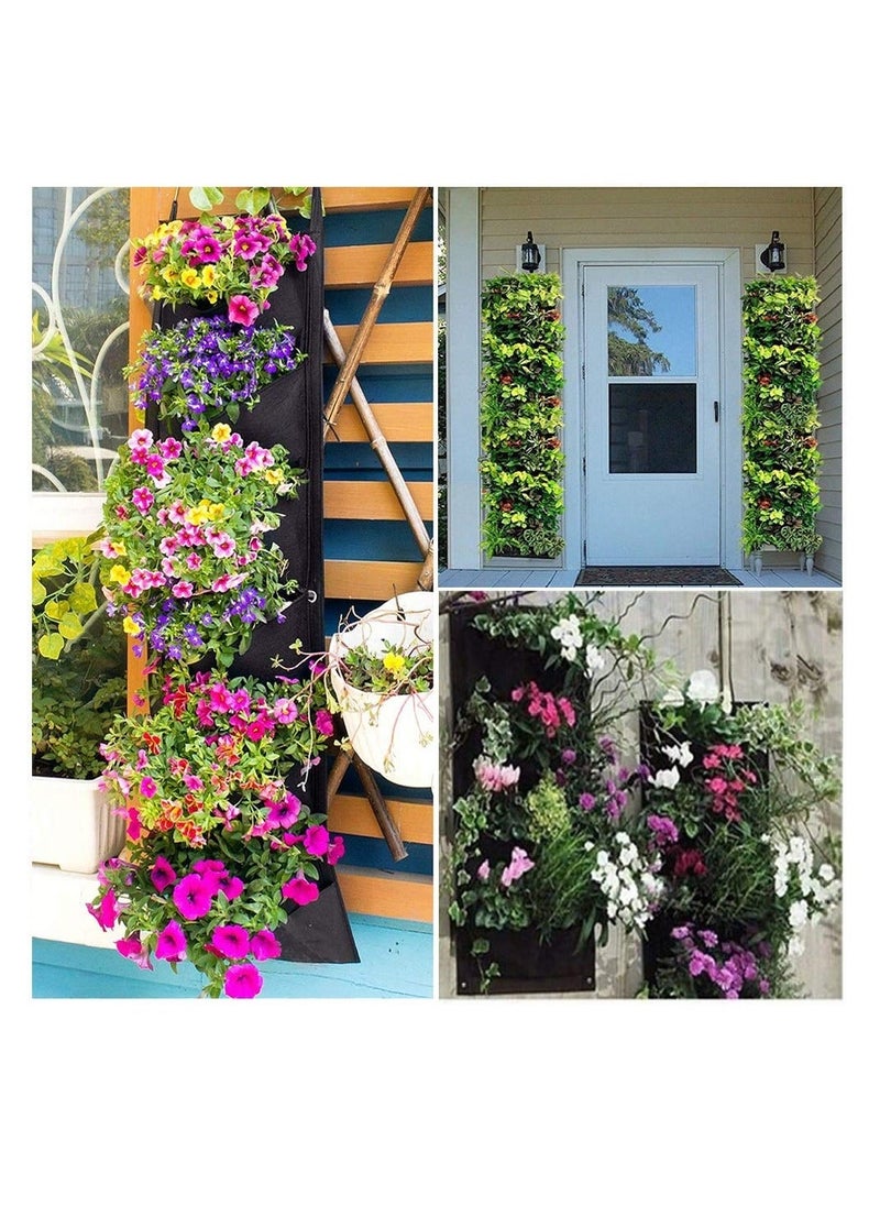 Generic 2 Pack Wall Planting Bags 7 Pocket Wall Hanging Vertical Planter Planting Grow Bags Garden Wall Planter for Yard Garden Home Decoration(Black)  - Image 3