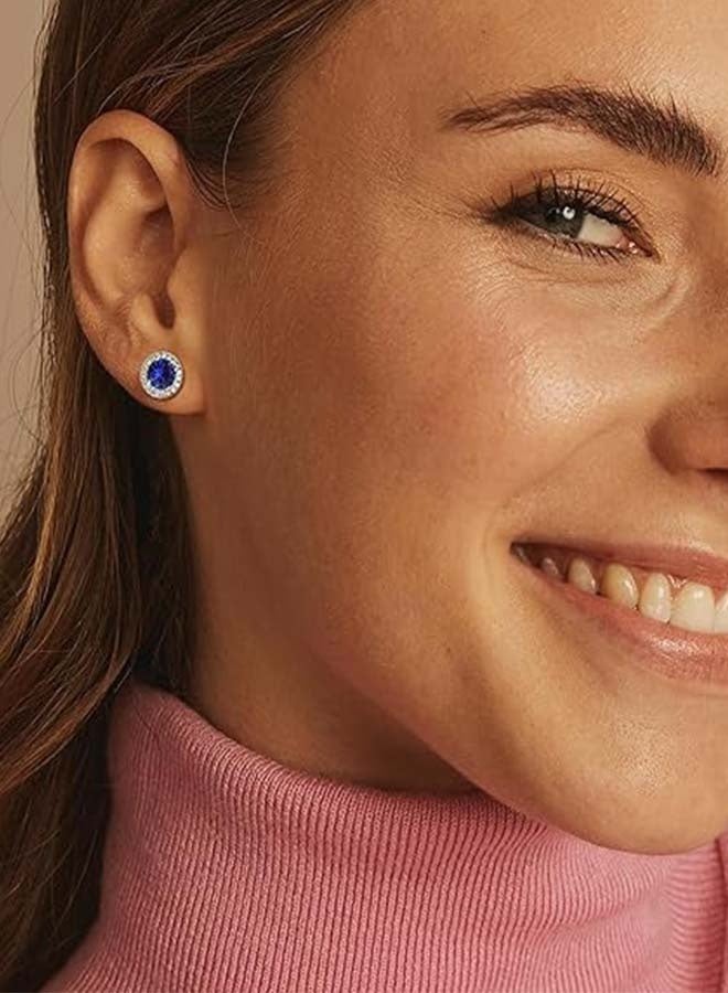 أقراط مرصعة بالزركونيا المكعبة مطلية بالذهب عيار 18 قيراطًا، مصنوعة من الفضة الإسترليني عيار 925، بتصميم هالة، مناسبة للرجال والنساء. - Image 2