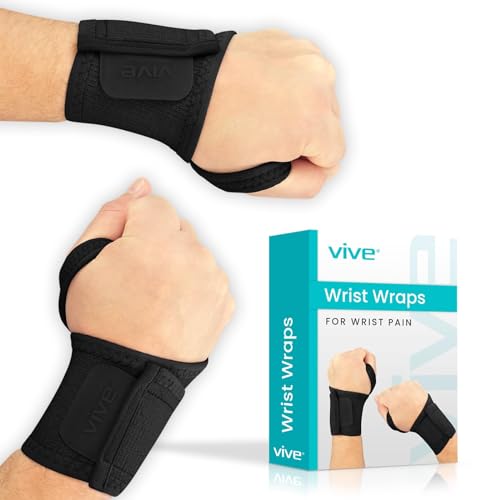 Vive Wrist Wrap Braces (2 Pack) - Tendonitis Support for Carpal Tunnel Arthritis - Sprained Pain Protection Sleeve - Weightlifting & Calisthenics Compression Stabilizer for Women, Men - Adjustable - Image 1