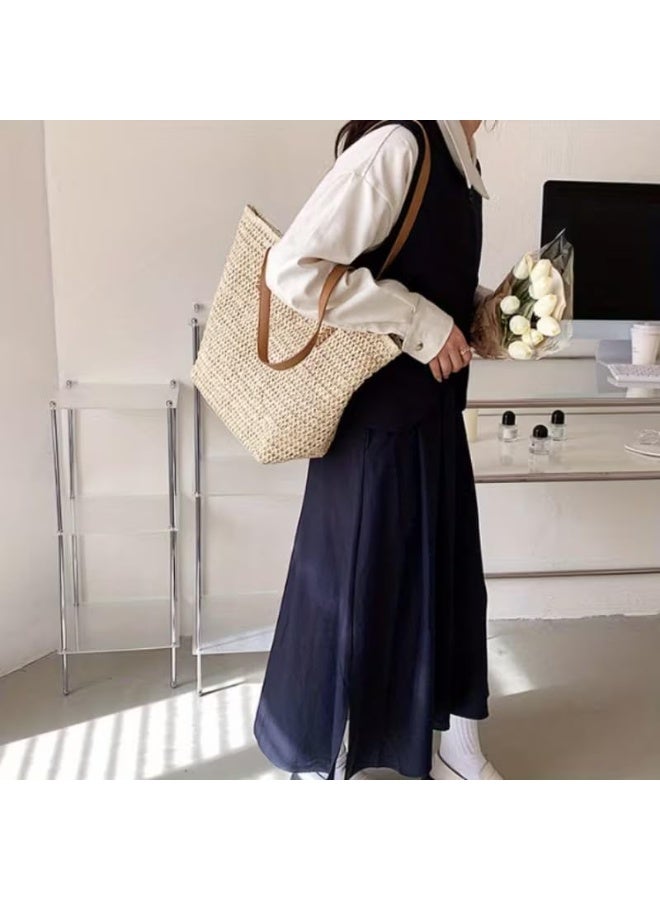 Beach Bags Straw Large Tote with Full Zip & Lining for Women Beige | Beach Bag for Ladies with Zipper Closure | Woven Raffia Beach Tote with PU Leather Shoulder Straps | Summer Shoulder Bag for Women | Large Capacity Travel Tote, Shopping Bag, Vacation Bag, Holiday Bag, Resort Bag | Boho Woven Handbag with Inner Lining | Lightweight Natural Straw Summer Bag | Ladies Handbag | Casual Tote Bag | Pool Bag | Picnic Bag | Weekend Bag | Outdoor Bag | Everyday Carry Bag | Fashion Tote for Women | Beach Accessories | Vacation Essentials | Resort Wear Bag | Ladies Shoulder Bag | Travel Handbag | Large Shopper Tote | Eco Friendly Woven Bag | Lightweight Holiday Tote | Summer Fashion Bag | Women's Beach Carryall | Tablet Tote | Oversized Straw Bag | Elegant Bohemian Handbag, Beige - Image 5