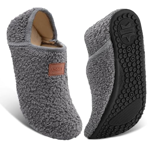 ATHMILE House Slippers for Women Men Indoor Barefoot Slippers Socks Furry Slip on House Shoes Cozy Comfy for Home Bedroom Travel Yoga Women 8-8.5 Dark Grey - Image 1
