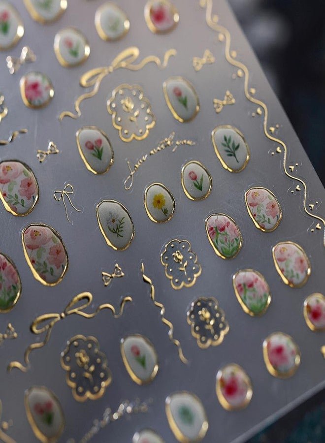 ملصقات أظافر زهور 2 قطعة لفن الأظافر ملصقات أظافر ذهبية على شكل قوس لفن الأظافر ربيع صيف ملصقات أظافر ثلاثية الأبعاد زهور ذهبية لوازم الأظافر ذاتية اللصق ملصق تصميم زهور الورد للنساء والفتيات للتزيين - Image 4