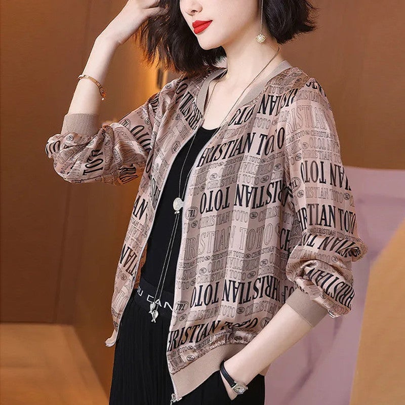 2024 Summer New Large Size Loose Fit Jacket Cardigan Top Short Jacket Trendy Printing Sun Protection Baseball Uniform For Women 2051# 
