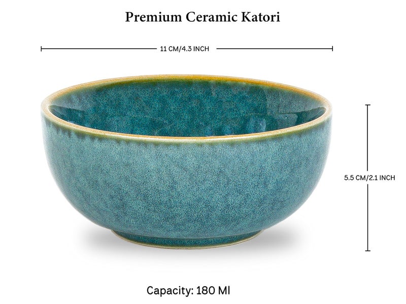 Bodhi House Ceramic Bowls Set of 6 (180ml) for Serving Vegetable, Dal, Cereal, Mixing Bowl for Snack, Microwave and Dishwasher Safe, Perfect for Dining and Gifting, Ocean Green - Image 4