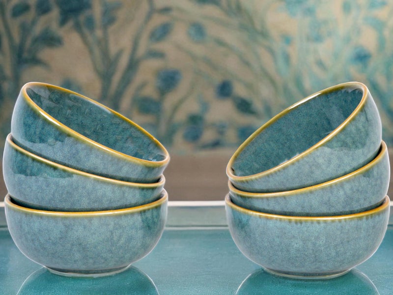 Bodhi House Ceramic Bowls Set of 6 (180ml) for Serving Vegetable, Dal, Cereal, Mixing Bowl for Snack, Microwave and Dishwasher Safe, Perfect for Dining and Gifting, Ocean Green - Image 2