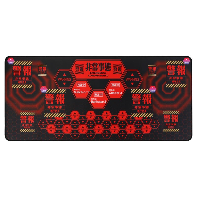 TREASURE CASE Mouse Pad, Neon Genesis Evangelion 'Alert' Design 35.4"x15.7" Big Mouse Pad - Featuring MAGI System & Emergency Warning Graphics for EVA Fans - Image 1