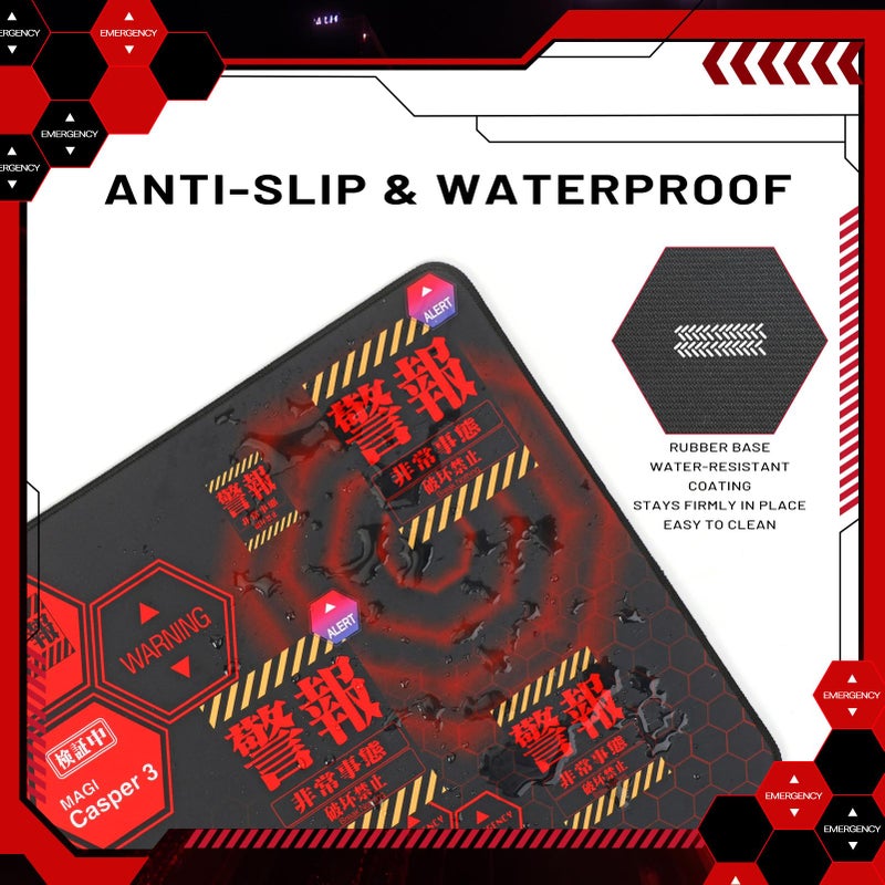 TREASURE CASE Mouse Pad, Neon Genesis Evangelion 'Alert' Design 35.4"x15.7" Big Mouse Pad - Featuring MAGI System & Emergency Warning Graphics for EVA Fans - Image 3