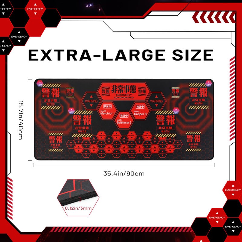 TREASURE CASE Mouse Pad, Neon Genesis Evangelion 'Alert' Design 35.4"x15.7" Big Mouse Pad - Featuring MAGI System & Emergency Warning Graphics for EVA Fans - Image 5