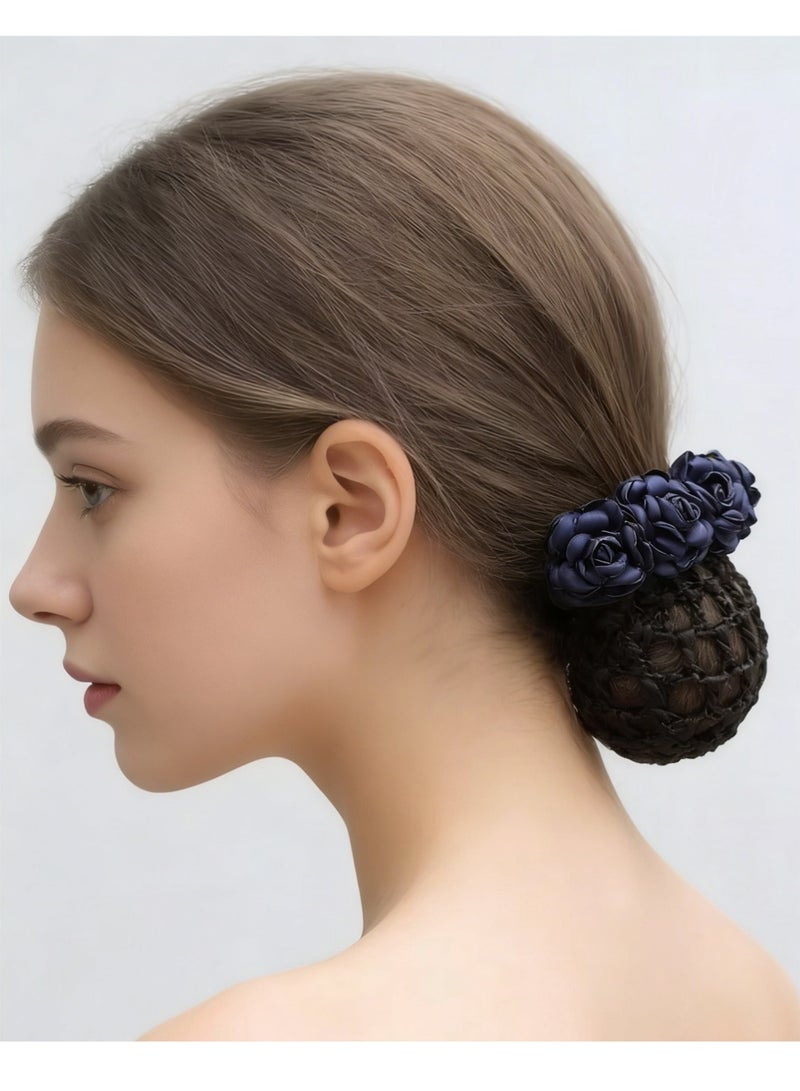 LLASIDO 4 pcs Elegant Rose Hair Bun Net with Floral Headpiece - Image 4
