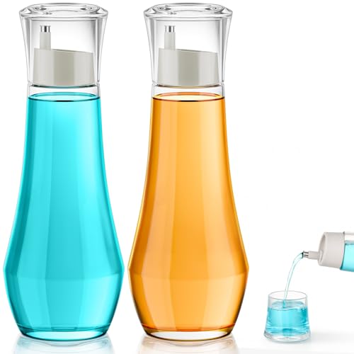 VITVITI Glass Mouthwash Dispenser for Bathroom, 8.8OZ Mouth Wash Container Bottle with Lid Cup, Small Clear Refillable Mouthwash Dispenser Decanter for Countertop, Set of 2 - Image 1