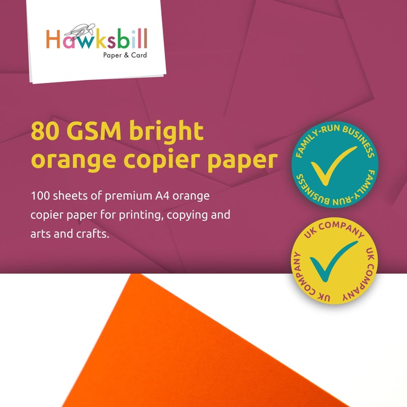 Hawksbill Orange Paper A4 80 GSM – 100 Sheet Pack of Premium Paper for Copier Use Printing at Office & Home - Image 2