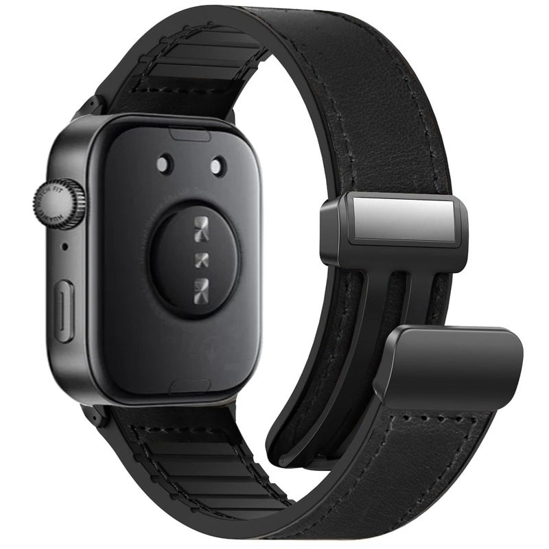 SUMK Leather Watch Strap with Magnetic Buckle Compatible with Huawei Watch Fit 4/3, Replacement Bracelet Band Black - Image 2