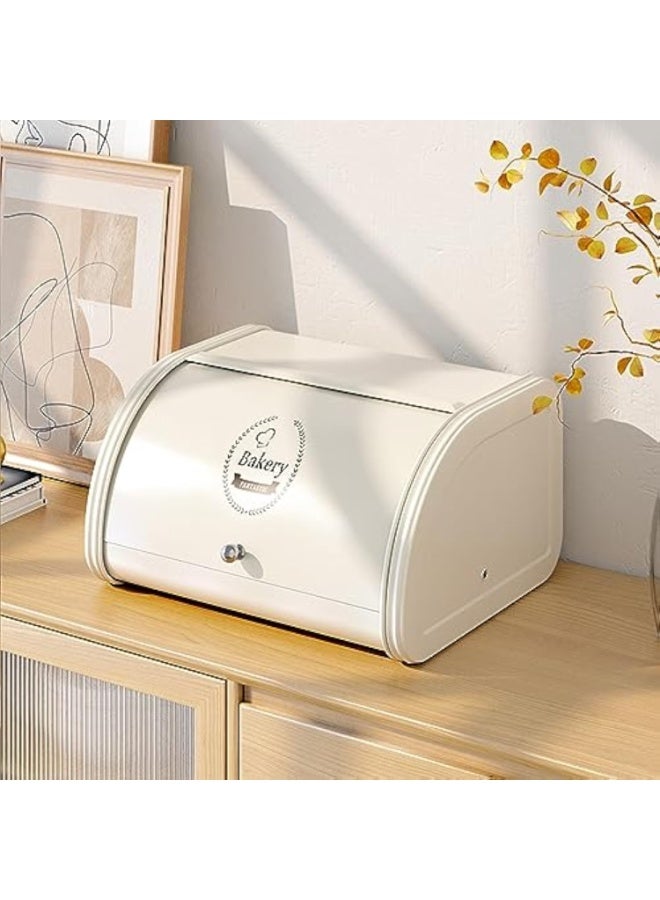 Arabest Bread Storage Container, Kitchen Countertop, Bread Container, Bread Storage Box, Metal Kitchen Food Storage for Kitchen Countertop, Bread, Bagels, Biscuits (White) - Image 1