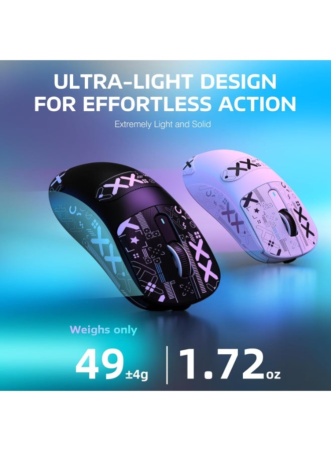 هجوم القرش ماوس ألعاب خفيف الوزن Tri-Mood X3S بدقة 26000 نقطة في البوصة، وشريط قبضة ماوس مضاد للانزلاق، وتصميم ذاتي اللصق، ومقابض جانبية مرنة وملصقة، ووسادات مقاومة للعرق/معجون مضاد للتعرق، مقطوع ليناسب - أسود - Image 5