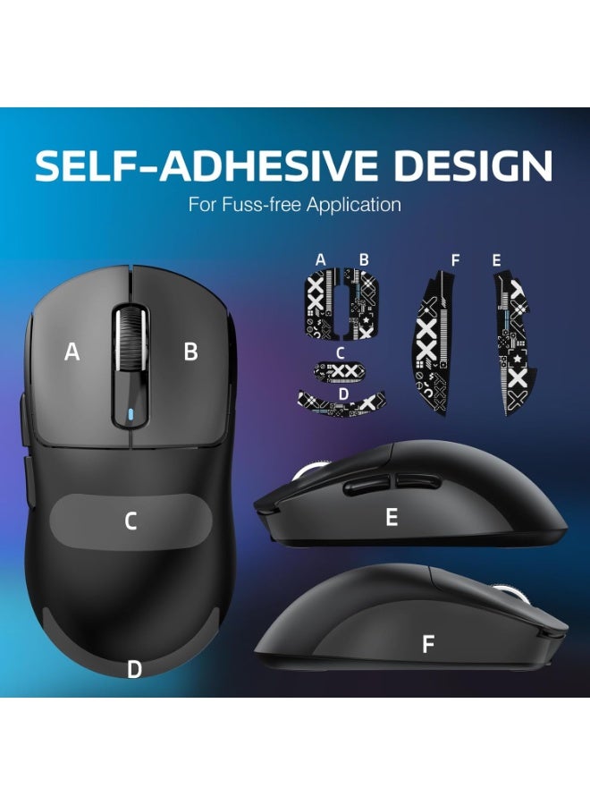 هجوم القرش ماوس ألعاب خفيف الوزن Tri-Mood X3S بدقة 26000 نقطة في البوصة، وشريط قبضة ماوس مضاد للانزلاق، وتصميم ذاتي اللصق، ومقابض جانبية مرنة وملصقة، ووسادات مقاومة للعرق/معجون مضاد للتعرق، مقطوع ليناسب - أسود - Image 3