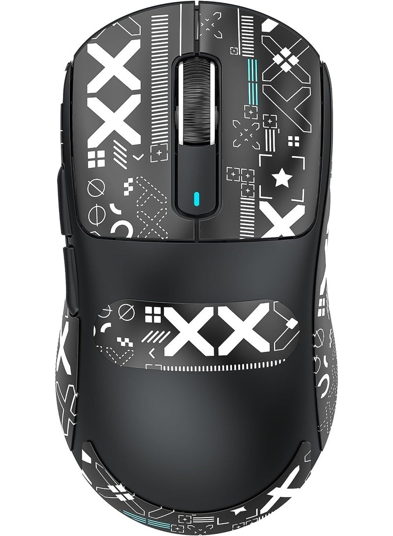 هجوم القرش ماوس ألعاب خفيف الوزن Tri-Mood X3S بدقة 26000 نقطة في البوصة، وشريط قبضة ماوس مضاد للانزلاق، وتصميم ذاتي اللصق، ومقابض جانبية مرنة وملصقة، ووسادات مقاومة للعرق/معجون مضاد للتعرق، مقطوع ليناسب - أسود - Image 1