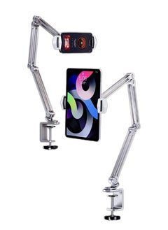 حامل تثبيت للكمبيوتر اللوحي يدور 360 درجة، مشبك ذراع iPad قابل للتعديل للمكتب، حامل للهاتف الخلوي والكمبيوتر اللوحي متوافق مع الهاتف الذكي وشاشة iPad من 5 إلى 14 بوصة