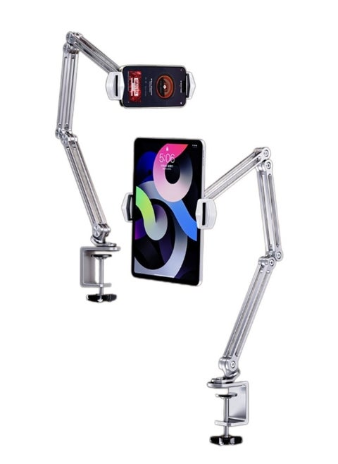 حامل تثبيت للكمبيوتر اللوحي يدور 360 درجة، مشبك ذراع iPad قابل للتعديل للمكتب، حامل للهاتف الخلوي والكمبيوتر اللوحي متوافق مع الهاتف الذكي وشاشة iPad من 5 إلى 14 بوصة