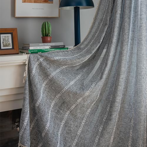 ColorBird Grey Curtains for Living Room 2 Panels Set, Linen Curtains 84 Inches Long, Boho Bedroom Room Darkening Curtains & Drapes, Embroidered Window Curtains for Dining Door Nursery Office - Image 1