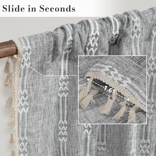 ColorBird Grey Curtains for Living Room 2 Panels Set, Linen Curtains 84 Inches Long, Boho Bedroom Room Darkening Curtains & Drapes, Embroidered Window Curtains for Dining Door Nursery Office - Image 5