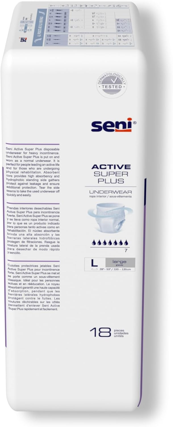SENI Active Super Plus Unisex Adult Incontinence Underwear Size Large 3953 72 Count 4 Packs of 18 Heavy Absorbency Pull On Disposable Overnight Underwear for Men Women - Image 4