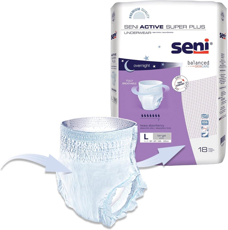 SENI Active Super Plus Unisex Adult Incontinence Underwear Size Large 3953 72 Count 4 Packs of 18 Heavy Absorbency Pull On Disposable Overnight Underwear for Men Women - Image 3