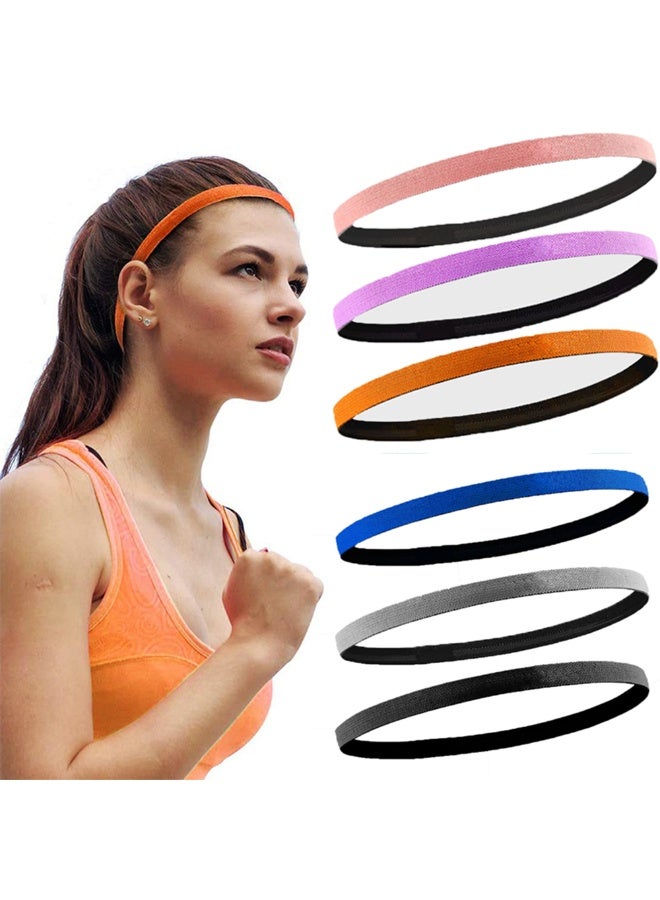 6pcs Elastic Sports Headbands Thick Non-Slip Hair Bands，Colorful Workout Headband Sweatband Fashion Yoga，Running Elastic Sports Headbands，For Women And Men - Image 1