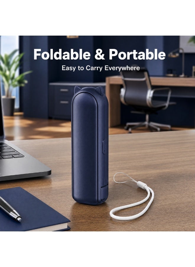 Portable Foldable Handheld Fan with Emergency Power Bank, 3-Speed USB Rechargeable Mini Fan, Compact Pocket Fan with Lanyard for Travel Commuting Outdoor Camping - Image 3