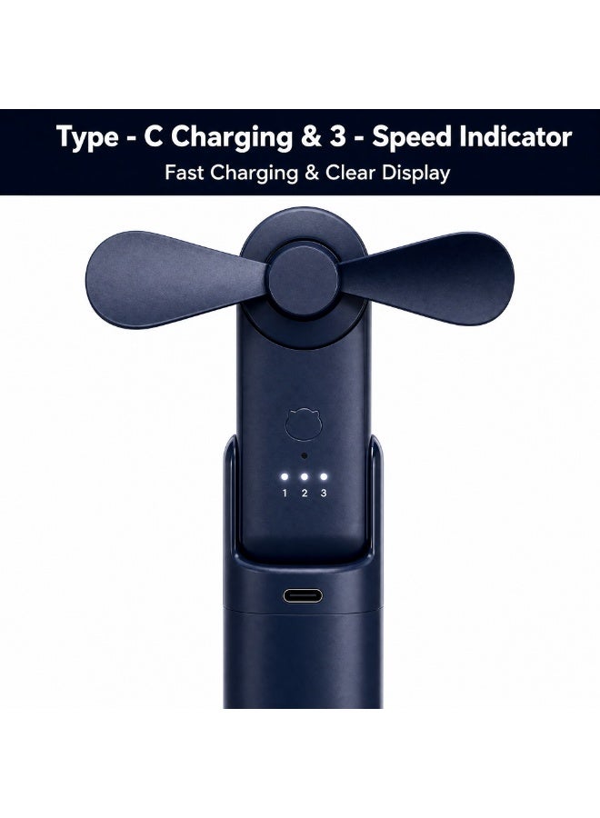 Portable Foldable Handheld Fan with Emergency Power Bank, 3-Speed USB Rechargeable Mini Fan, Compact Pocket Fan with Lanyard for Travel Commuting Outdoor Camping - Image 5