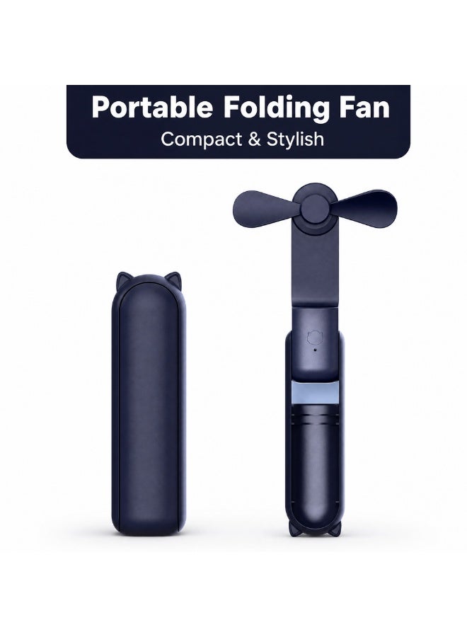 Portable Foldable Handheld Fan with Emergency Power Bank, 3-Speed USB Rechargeable Mini Fan, Compact Pocket Fan with Lanyard for Travel Commuting Outdoor Camping - Image 4