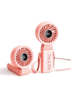 Handheld Fan Life7 – Ultimate Flexibility: High-Power Motor, LED Display, 3600mAh Rechargeable, 5-Speed, Foldable Design, 3-IN-1 Portable Hand/Desk/Neck Fan for Travel, Gift for Women (Pink)
