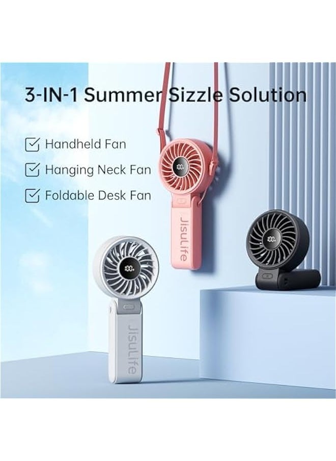 Generic - Handheld Fan Life7 – Ultimate Flexibility: High-Power Motor, LED Display, 3600mAh Rechargeable, 5-Speed, Foldable Design, 3-IN-1 Portable Hand/Desk/Neck Fan for Travel, Gift for Women (Pink) - Image 1