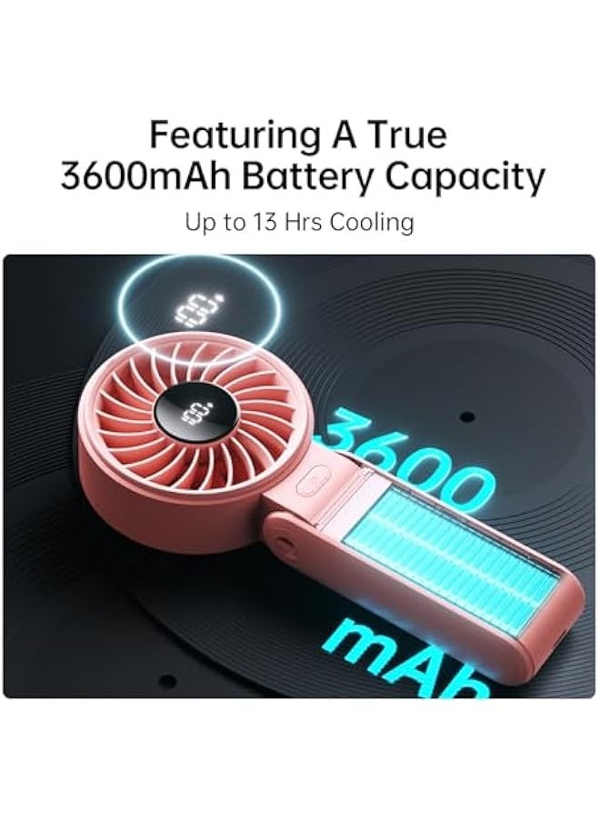 Generic - Handheld Fan Life7 – Ultimate Flexibility: High-Power Motor, LED Display, 3600mAh Rechargeable, 5-Speed, Foldable Design, 3-IN-1 Portable Hand/Desk/Neck Fan for Travel, Gift for Women (Pink) - Image 1