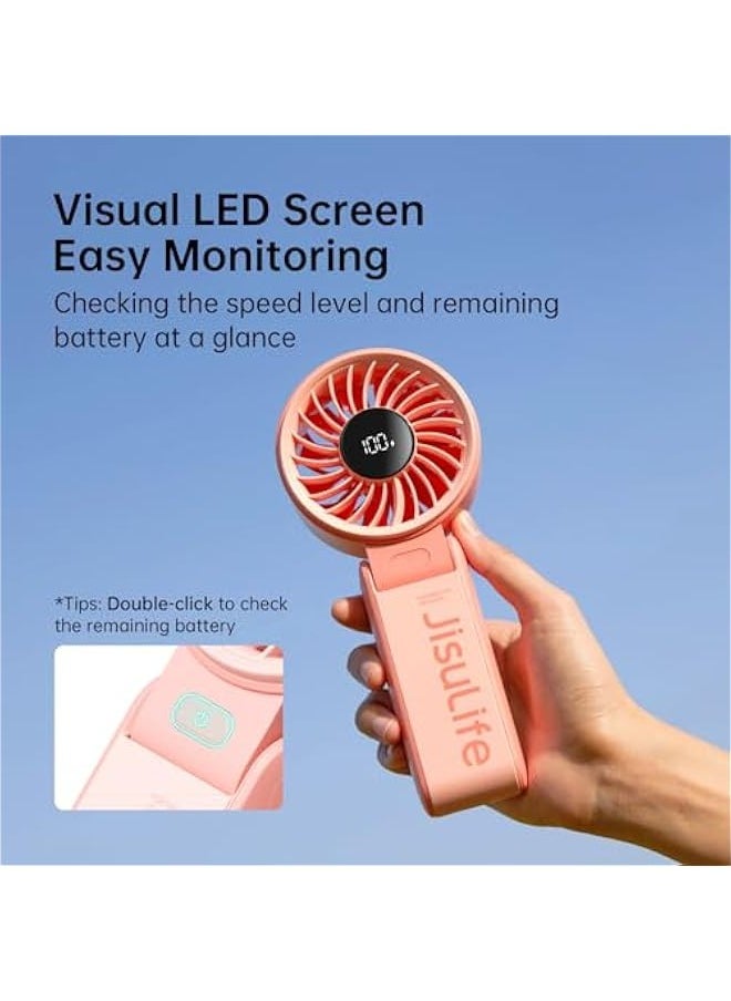 Generic - Handheld Fan Life7 – Ultimate Flexibility: High-Power Motor, LED Display, 3600mAh Rechargeable, 5-Speed, Foldable Design, 3-IN-1 Portable Hand/Desk/Neck Fan for Travel, Gift for Women (Pink) - Image 1
