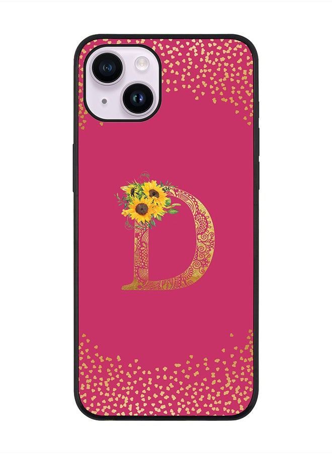 Stylizedd Rugged Black edge case for Apple iPhone 14 Plus, Soft Flexible Phone case Custom Monogram Initial Letter Mandala Floral Pattern Alphabet- D (Dark Pink Rose)  - Image 1