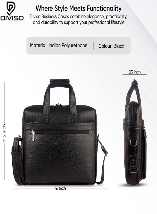DIVISO Professional Unisex Office Bag - Premium Indian Polyurethane, Nylon/PU Strap, Secure Zipper Closure - Sleek, Durable & Ideal for Daily Use (Black) - Image 3