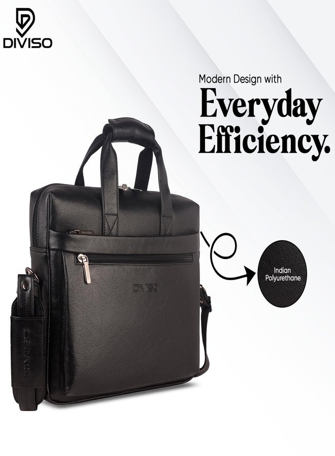 DIVISO Professional Unisex Office Bag - Premium Indian Polyurethane, Nylon/PU Strap, Secure Zipper Closure - Sleek, Durable & Ideal for Daily Use (Black) - Image 4