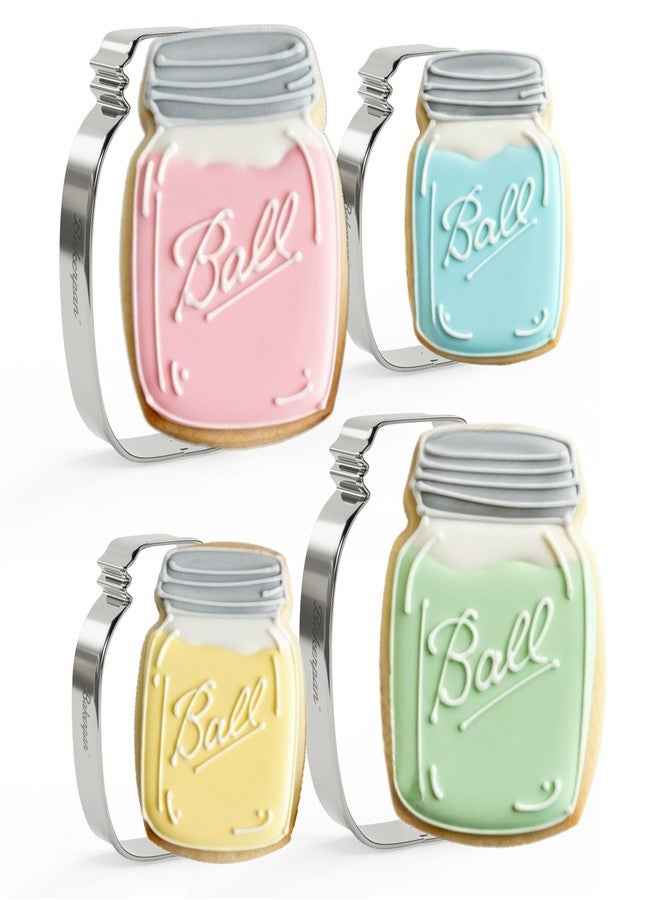 Bakerpan Stainless Steel Mason Jar Cookie Cutters, Jar Shape Cutter Set of 4 (3.5 Inch & 4.5 Inch) - Image 1