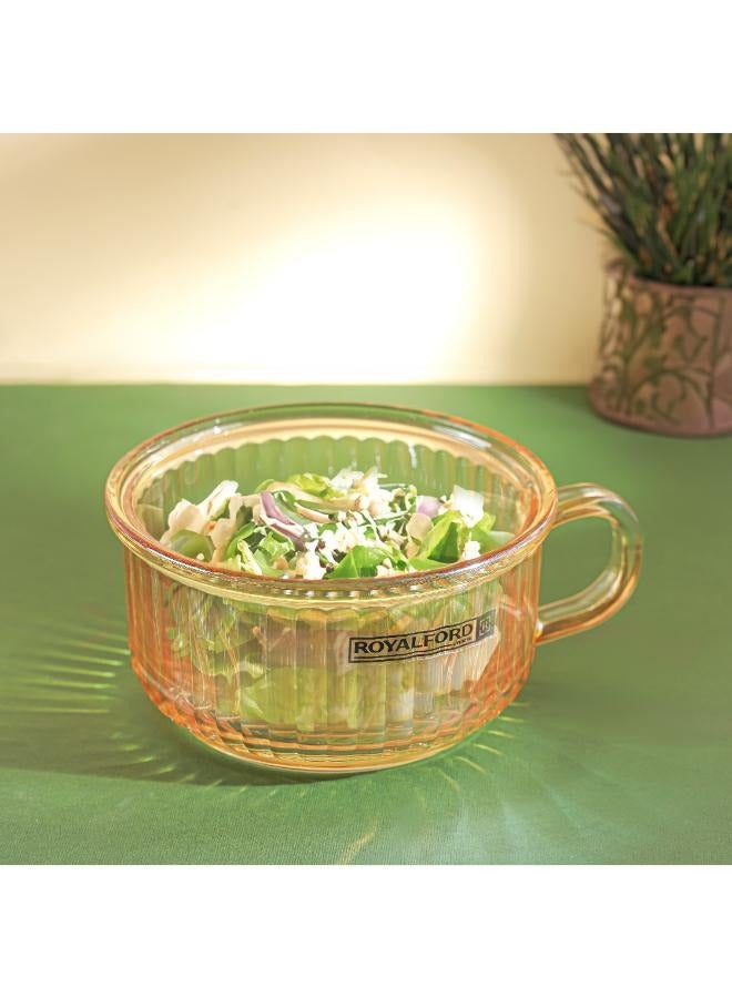 Royalford Glass Bowl With Lid  Or Soda Lime Pot Side Handle Mug Design gold and transparent - Image 2