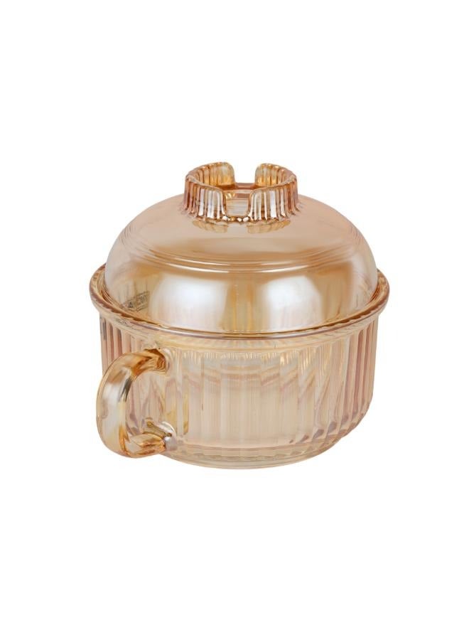 Royalford Glass Bowl With Lid  Or Soda Lime Pot Side Handle Mug Design gold and transparent - Image 5
