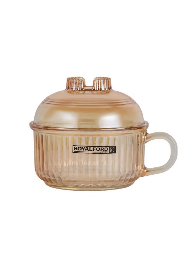 Royalford Glass Bowl With Lid  Or Soda Lime Pot Side Handle Mug Design gold and transparent - Image 3