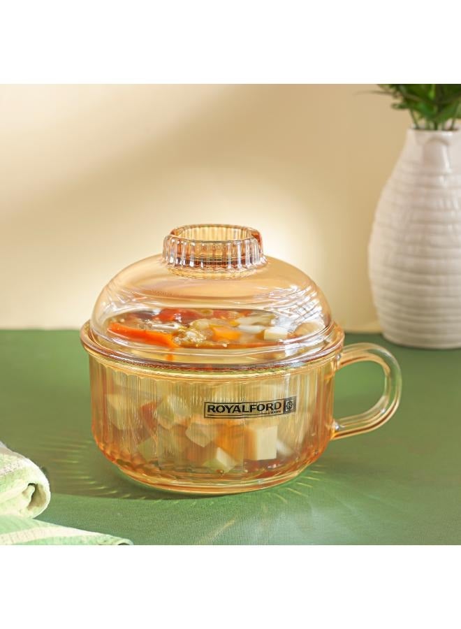 Royalford Glass Bowl With Lid  Or Soda Lime Pot Side Handle Mug Design gold and transparent - Image 1