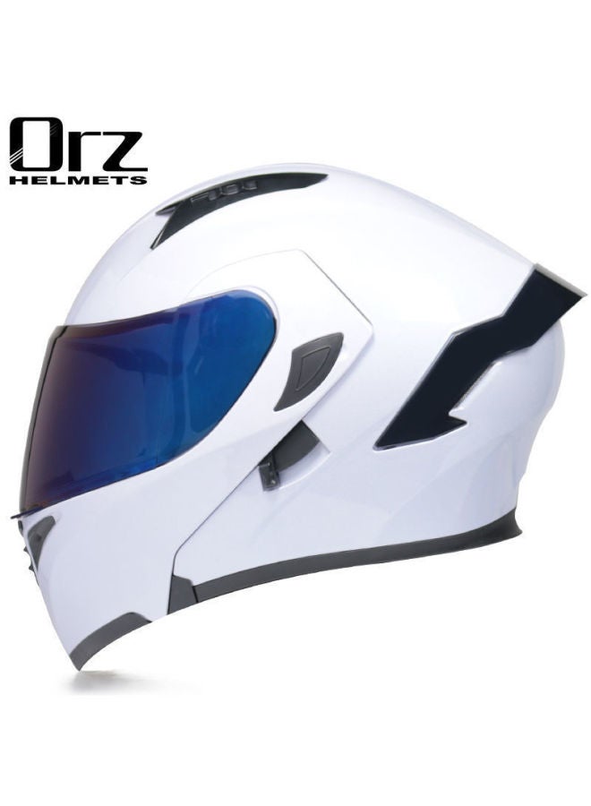 White With Blue Plating Orz Motorcycle Helmet Men's And Women's Exposure Helmet Full Helmet Tail Knight Bluetooth Motorcycle Men's And Women's Winter Personalized Electric