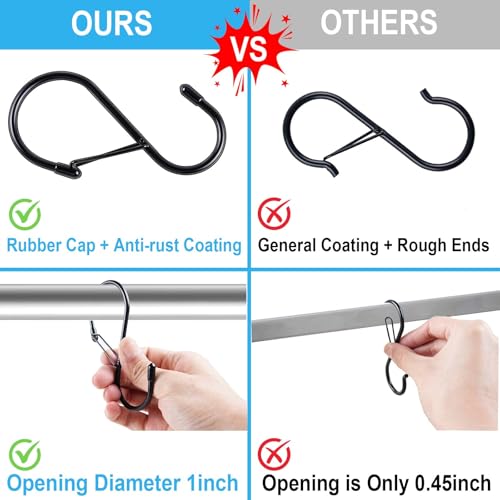 Dreecy S Hooks for Hanging Plants, 4 Inch Lager Heavy Duty S Hooks with Safety Buckle & Stopper Non Slip, 10 Pack Black Metal Closet S Hook for Hanging Clothes, Kitchen Utensil, Jeans, Curtains, Towels, Bag - Image 5