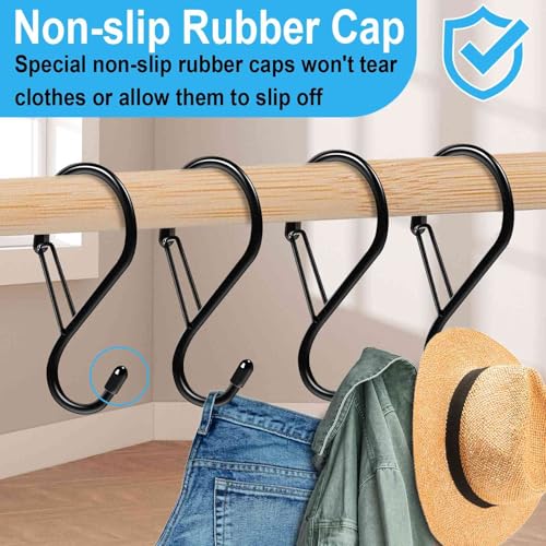 Dreecy S Hooks for Hanging Plants, 4 Inch Lager Heavy Duty S Hooks with Safety Buckle & Stopper Non Slip, 10 Pack Black Metal Closet S Hook for Hanging Clothes, Kitchen Utensil, Jeans, Curtains, Towels, Bag - Image 4