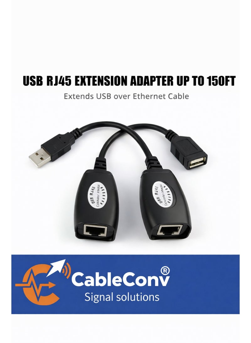 CABLE CONV USB RJ45 Extension Adapter Set – Extend USB Over Ethernet Cable Up to 150FT, Male to Female, Plug & Play for Printers, Cameras, Keyboards & More - Image 1