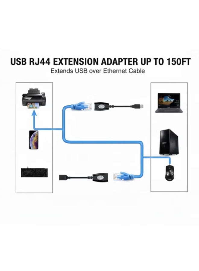 CABLE CONV USB RJ45 Extension Adapter Set – Extend USB Over Ethernet Cable Up to 150FT, Male to Female, Plug & Play for Printers, Cameras, Keyboards & More - Image 2
